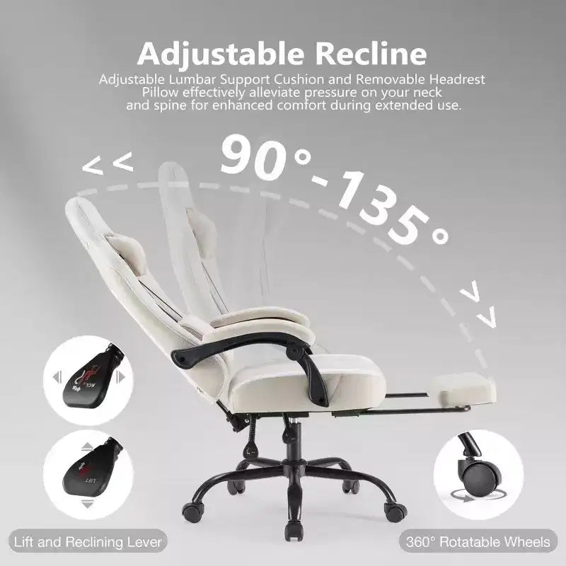 Chaise de bureau ergonomique avec siège à ressorts ensachés, chaise de jeu de 136 kg avec coussin lombaire réglable et repose-pieds pour adulte, étudiant