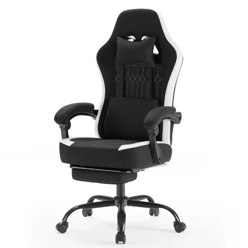 Chaise de bureau ergonomique avec siège à ressorts ensachés, chaise de jeu de 136 kg avec coussin lombaire réglable et repose-pieds pour adulte, étudiant