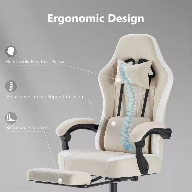 Chaise de bureau ergonomique avec siège à ressorts ensachés, chaise de jeu de 136 kg avec coussin lombaire réglable et repose-pieds pour adulte, étudiant