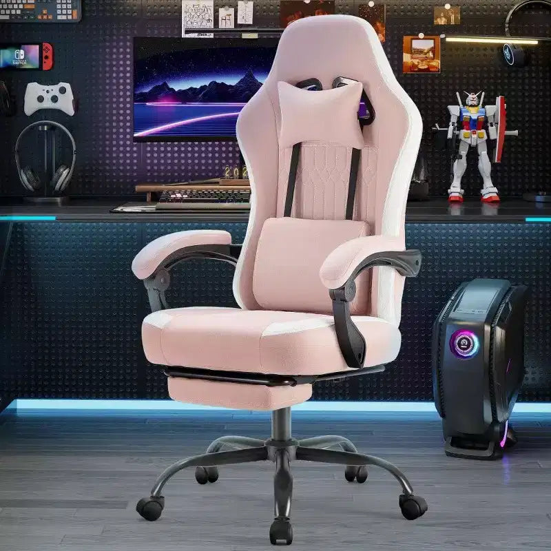 Chaise de bureau ergonomique avec siège à ressorts ensachés, chaise de jeu de 136 kg avec coussin lombaire réglable et repose-pieds pour adulte, étudiant