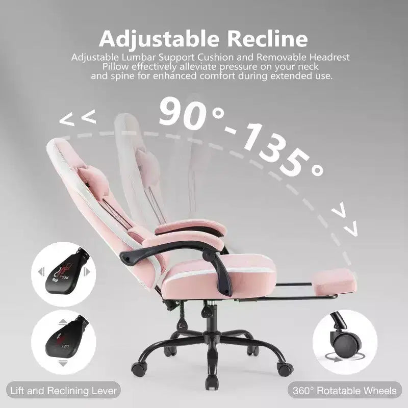 Chaise de bureau ergonomique avec siège à ressorts ensachés, chaise de jeu de 136 kg avec coussin lombaire réglable et repose-pieds pour adulte, étudiant