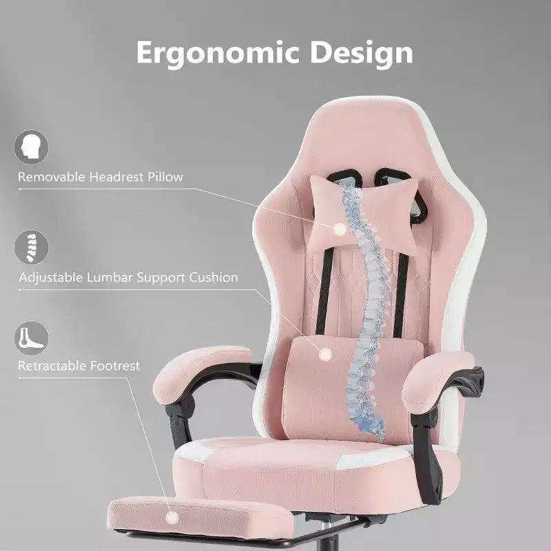 Chaise de bureau ergonomique avec siège à ressorts ensachés, chaise de jeu de 136 kg avec coussin lombaire réglable et repose-pieds pour adulte, étudiant