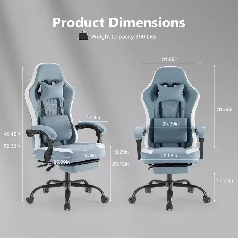 Chaise de bureau ergonomique avec siège à ressorts ensachés, chaise de jeu de 136 kg avec coussin lombaire réglable et repose-pieds pour adulte, étudiant