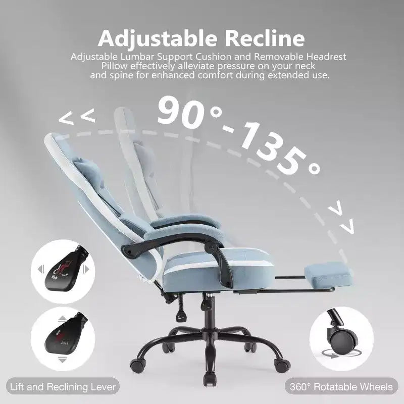 Chaise de bureau ergonomique avec siège à ressorts ensachés, chaise de jeu de 136 kg avec coussin lombaire réglable et repose-pieds pour adulte, étudiant