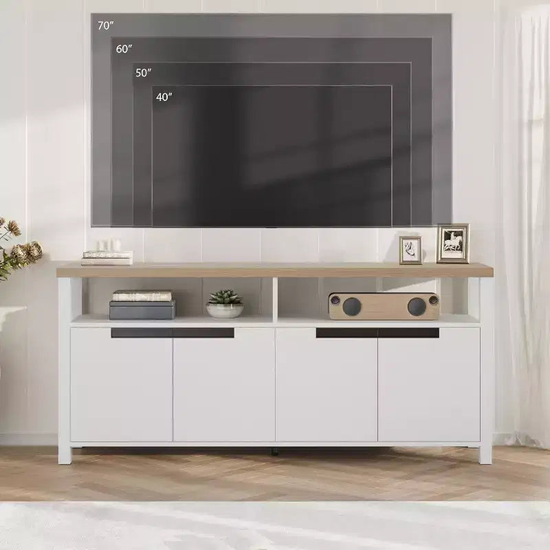 Meuble TV de style ferme pour téléviseur de 70 pouces, centre de divertissement de 160 cm de long avec rangement et étagère ouverte, grand meuble TV, console multimédia moderne et haute