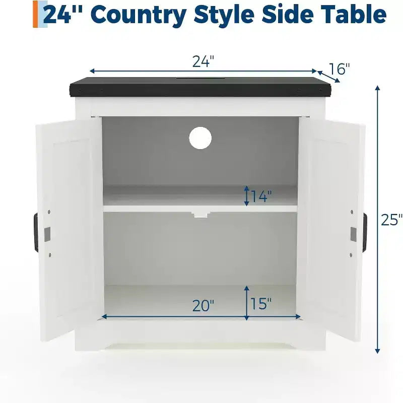 Table de Chevet Rustique 24 Pouces avec Ports USB, Type-C et Prises, Style Ferme, Étagère Réglable pour Chambre à Coucher, Salon
