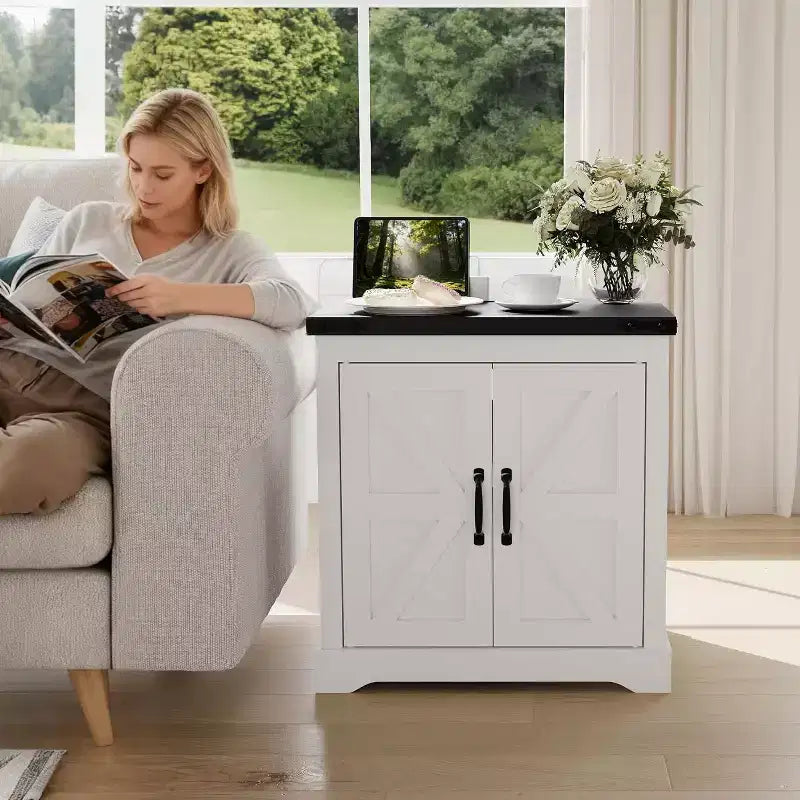 Table de Chevet Rustique 24 Pouces avec Ports USB, Type-C et Prises, Style Ferme, Étagère Réglable pour Chambre à Coucher, Salon