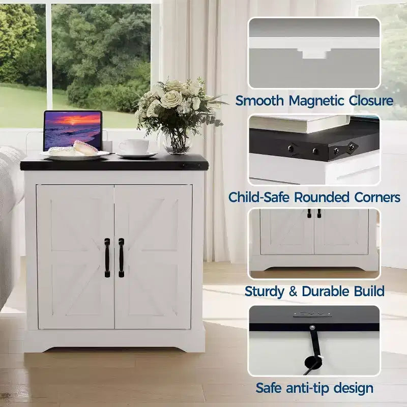 Table de Chevet Rustique 24 Pouces avec Ports USB, Type-C et Prises, Style Ferme, Étagère Réglable pour Chambre à Coucher, Salon