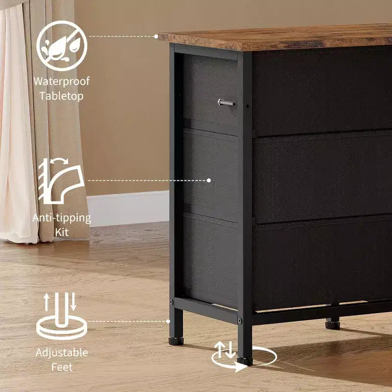 Meuble TV pour téléviseur de 65 à 75 pouces, commode longue à 10 tiroirs avec prises de courant et éclairage LED, meuble TV de 160 cm avec tiroirs de rangement