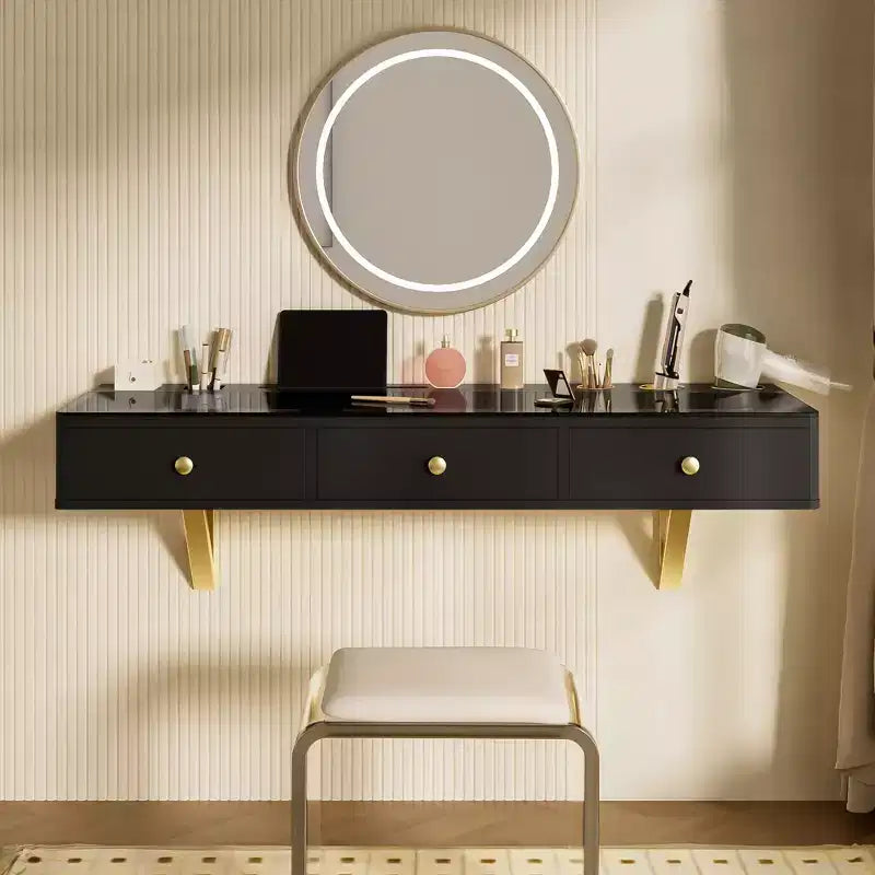 Coiffeuse murale multifonctionnelle avec tiroir, coiffeuse à plateau en verre, coiffeuse compacte pour chambre à coucher, coiffeuse pour coiffeurs