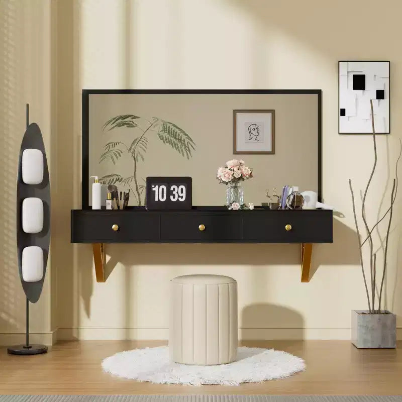 Coiffeuse murale multifonctionnelle avec tiroir, coiffeuse à plateau en verre, coiffeuse compacte pour chambre à coucher, coiffeuse pour coiffeurs