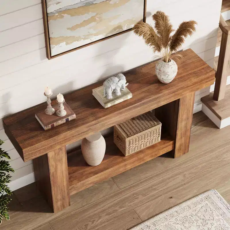 Table console longue à 2 niveaux, table d'appoint de style ferme derrière le canapé pour l'entrée, le couloir, le salon