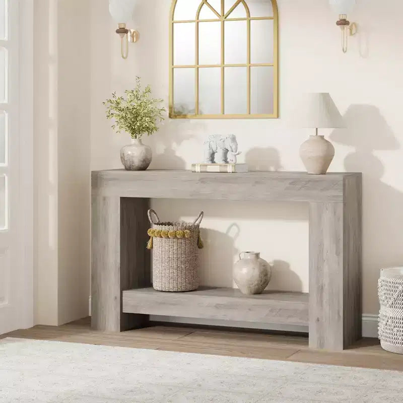 2-Tier Long Console Table Sofa Table, Farmhouse Entryway Accent Table Behind Couch for Entrance, Hallway, Living Room