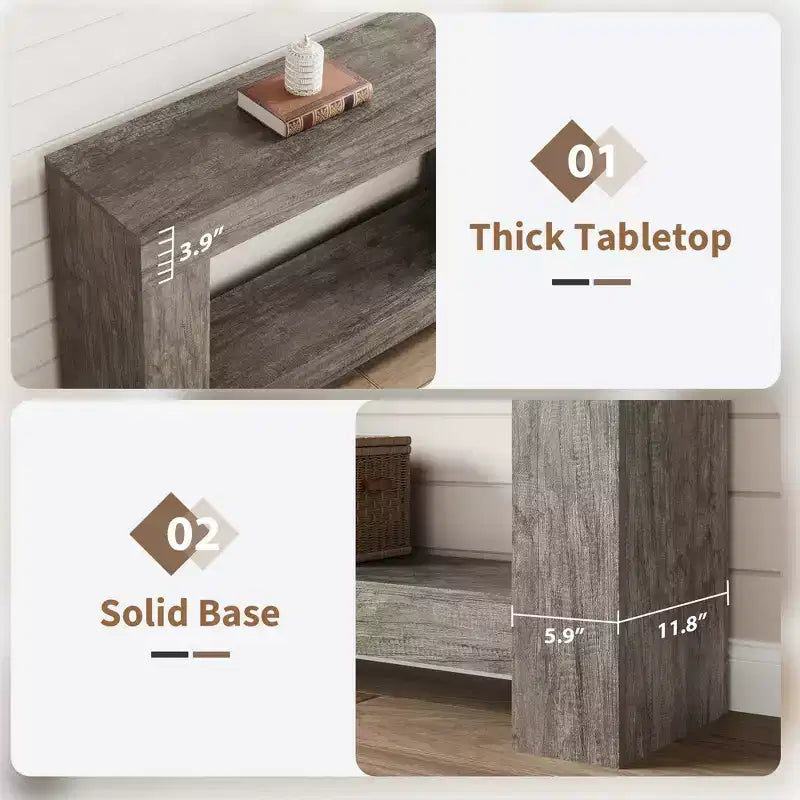 Table console longue à 2 niveaux, table d'appoint de style ferme derrière le canapé pour l'entrée, le couloir, le salon