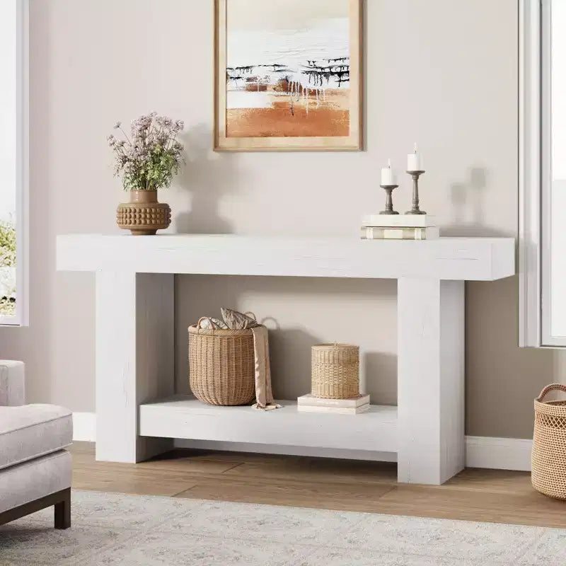 2-Tier Long Console Table Sofa Table, Farmhouse Entryway Accent Table Behind Couch for Entrance, Hallway, Living Room