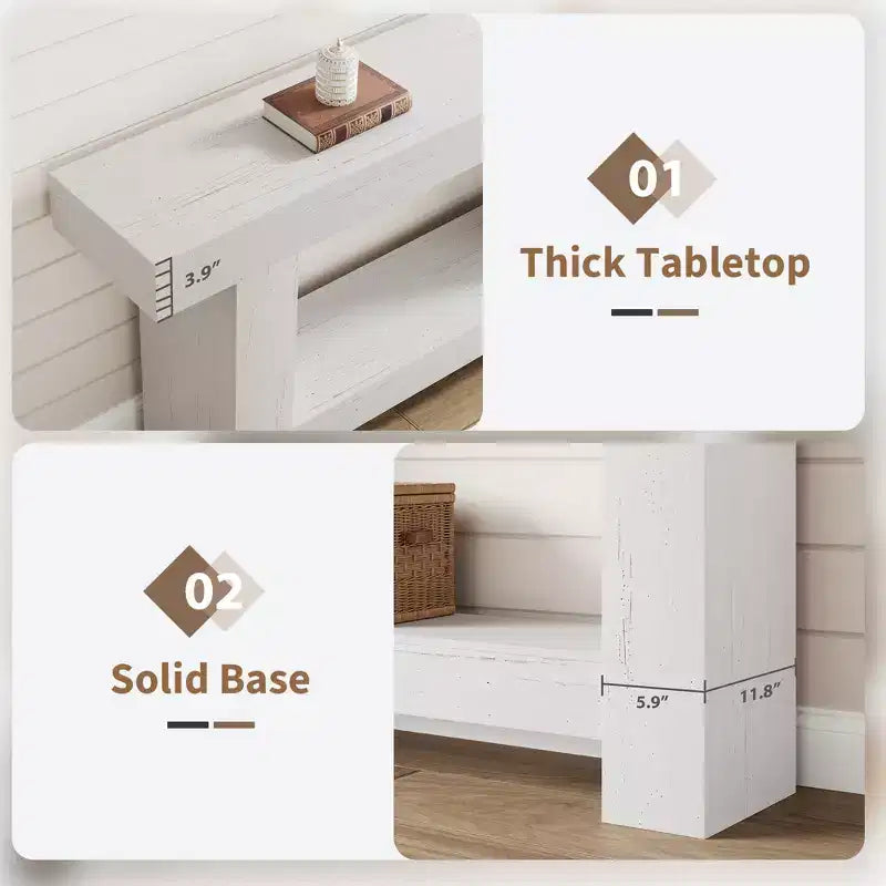 2-Tier Long Console Table Sofa Table, Farmhouse Entryway Accent Table Behind Couch for Entrance, Hallway, Living Room