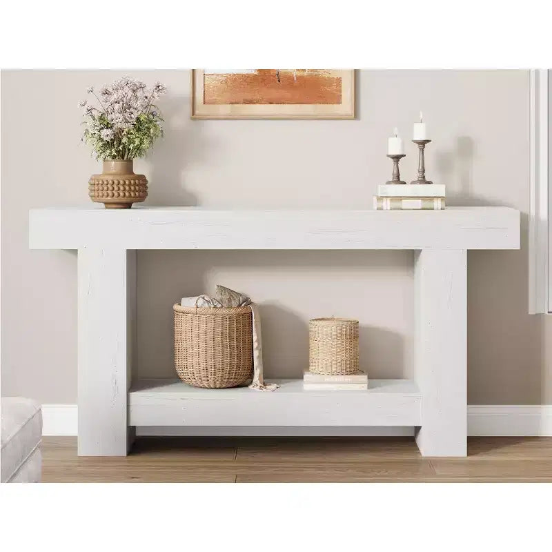 2-Tier Long Console Table Sofa Table, Farmhouse Entryway Accent Table Behind Couch for Entrance, Hallway, Living Room