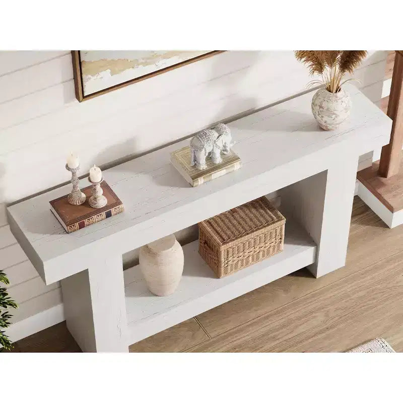 Table console longue à 2 niveaux, table d'appoint de style ferme derrière le canapé pour l'entrée, le couloir, le salon