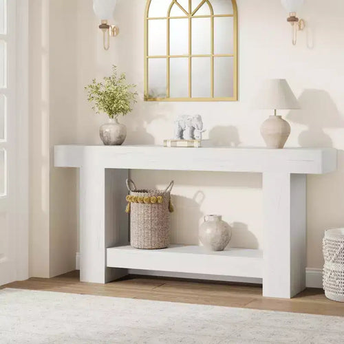 2-Tier Long Console Table Sofa Table, Farmhouse Entryway Accent Table Behind Couch for Entrance, Hallway, Living Room