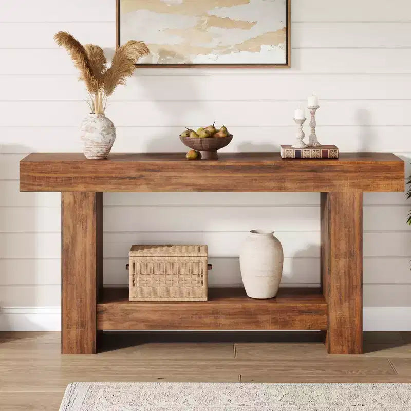 2-Tier Long Console Table Sofa Table, Farmhouse Entryway Accent Table Behind Couch for Entrance, Hallway, Living Room
