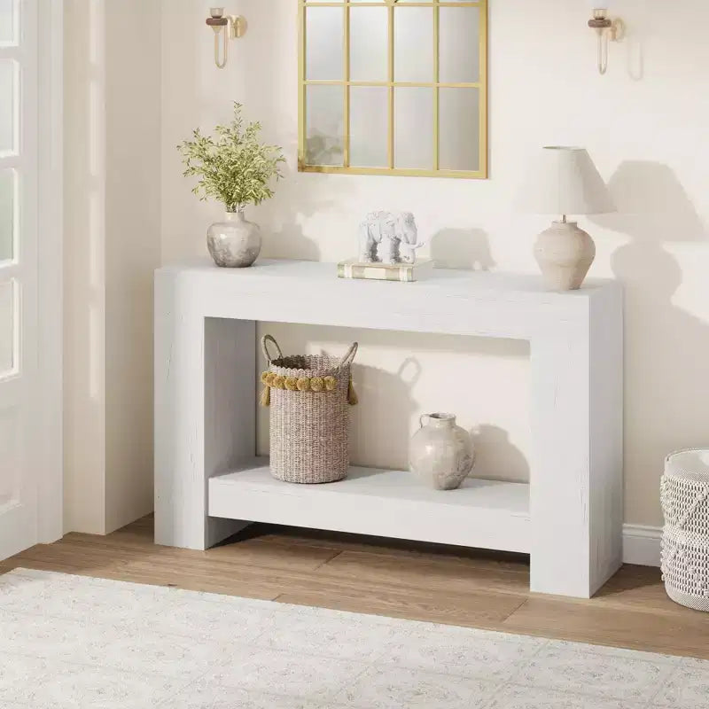 2-Tier Long Console Table Sofa Table, Farmhouse Entryway Accent Table Behind Couch for Entrance, Hallway, Living Room