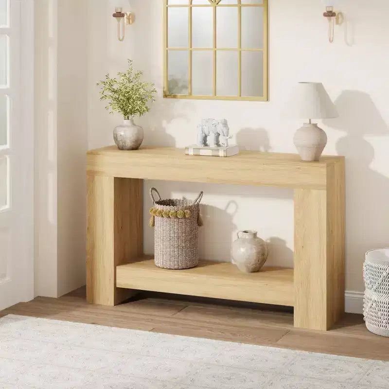 2-Tier Long Console Table Sofa Table, Farmhouse Entryway Accent Table Behind Couch for Entrance, Hallway, Living Room