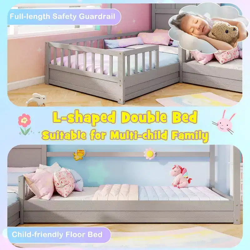 Lits Jumeaux en Forme de L avec Fenêtre et Barrières