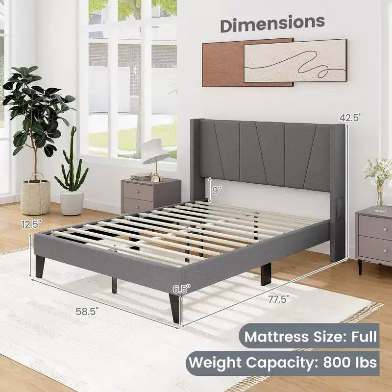 Cadre de lit rembourré grand format avec poches élastiques pour matelas Gris