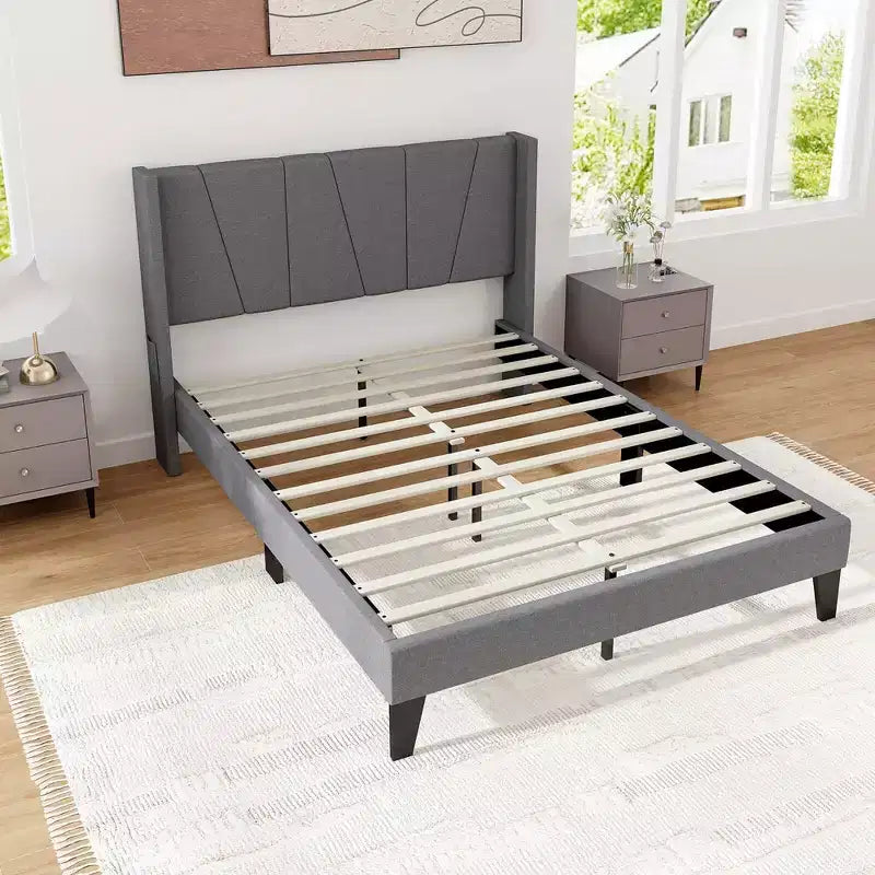 Costway Cadre de Lit Capitonnage Grand Format avec Poches Élastiques Sommier Gris