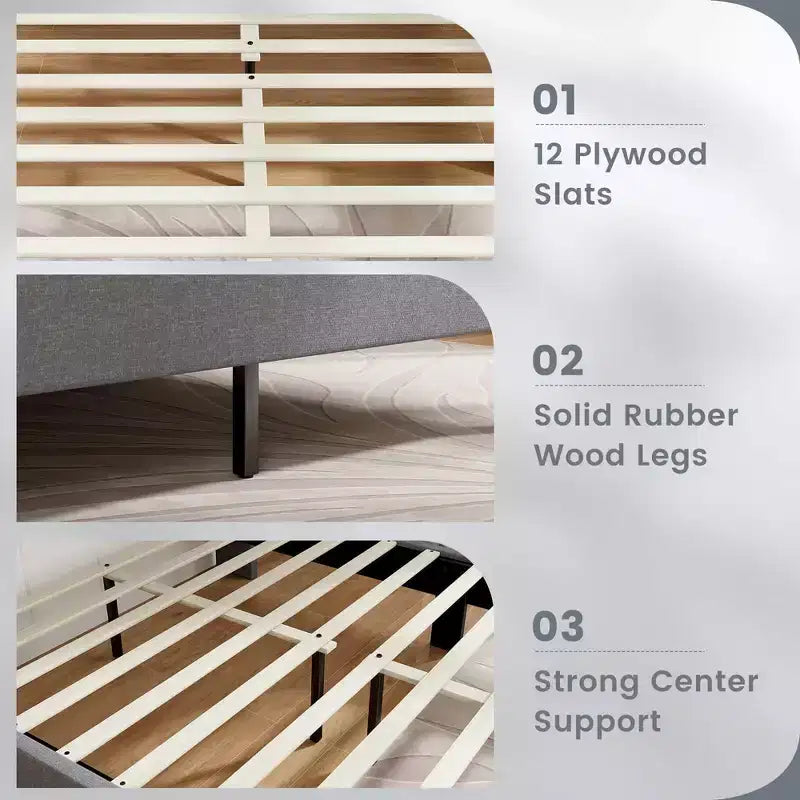 Cadre de lit rembourré grand format avec poches élastiques pour matelas Gris