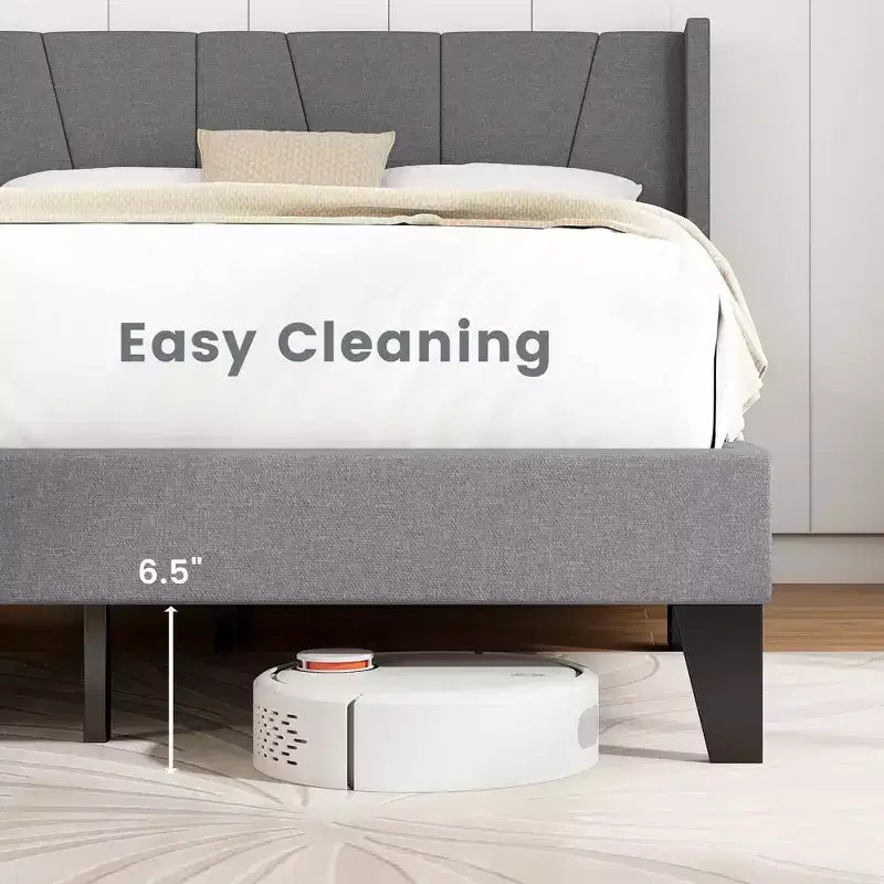 Cadre de lit rembourré grand format avec poches élastiques pour matelas Gris