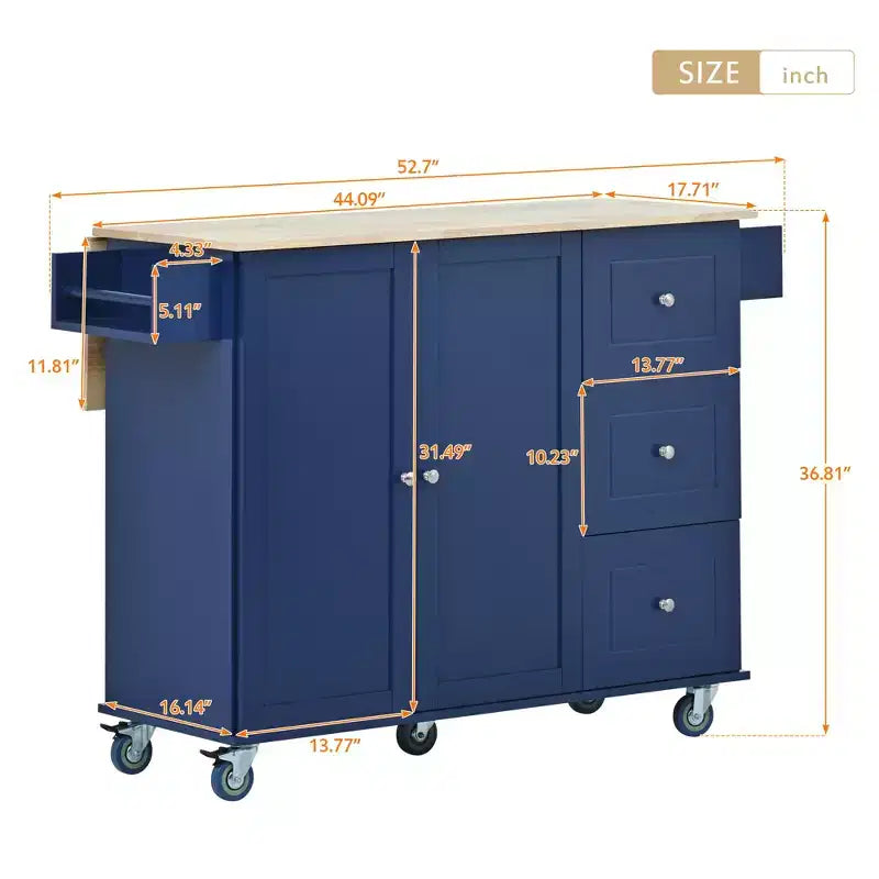 Desserte de cuisine avec plateau en bois et abattant, îlot de cuisine mobile roulant avec rangement et porte-serviettes