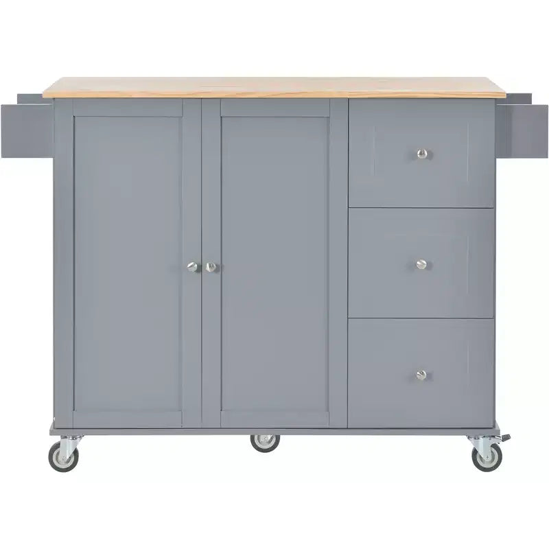 Desserte de cuisine avec plateau en bois et abattant, îlot de cuisine mobile roulant avec rangement et porte-serviettes