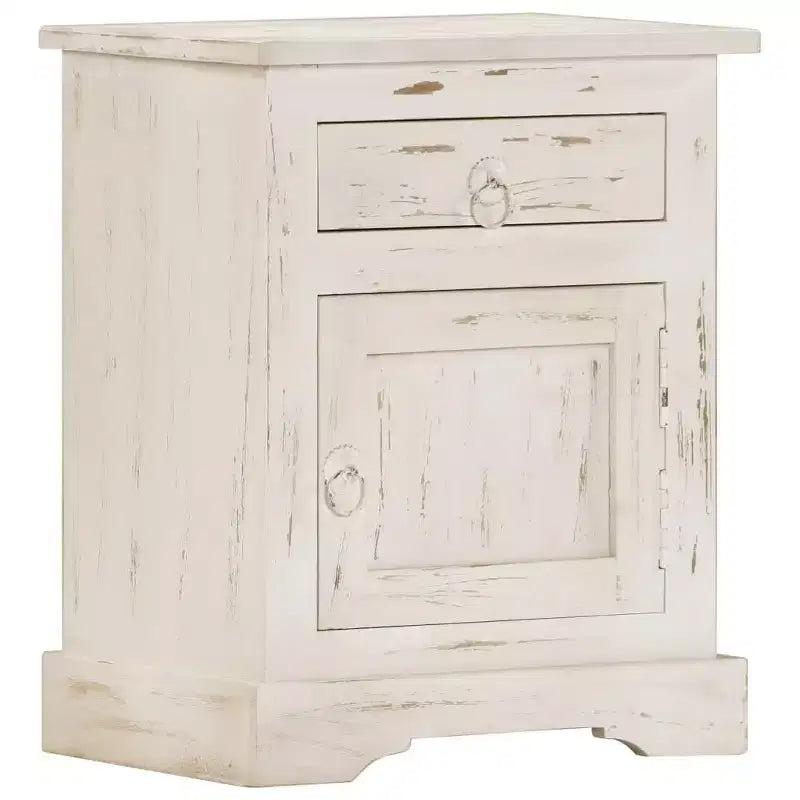 Table de chevet blanche 40x30x50 cm en bois de manguier massif