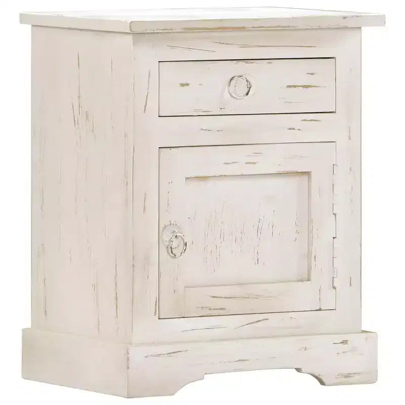 Table de chevet blanche 40x30x50 cm en bois de manguier massif