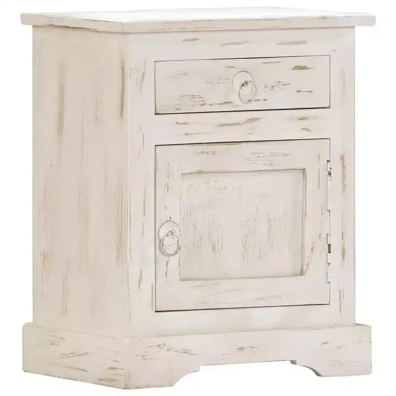 Table de chevet blanche 40x30x50 cm en bois de manguier massif