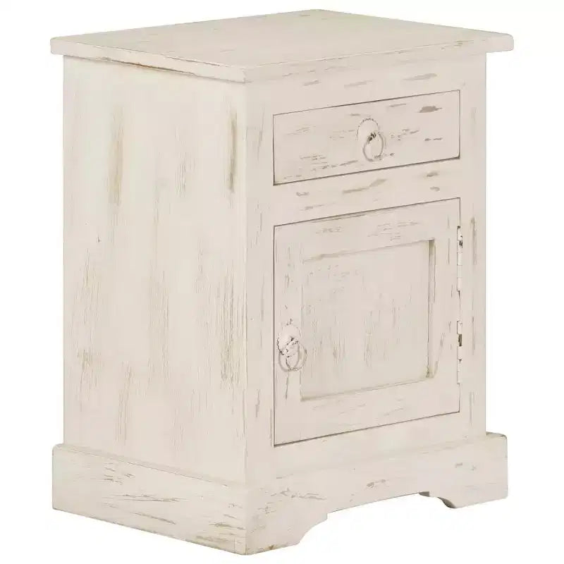 Table de chevet blanche 40x30x50 cm en bois de manguier massif
