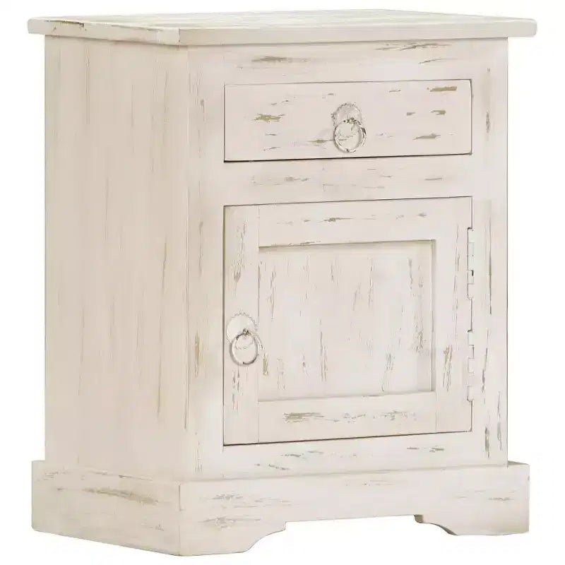 Table de chevet blanche 40x30x50 cm en bois de manguier massif