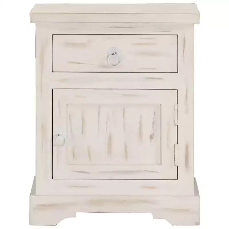 Table de chevet blanche 40x30x50 cm en bois de manguier massif