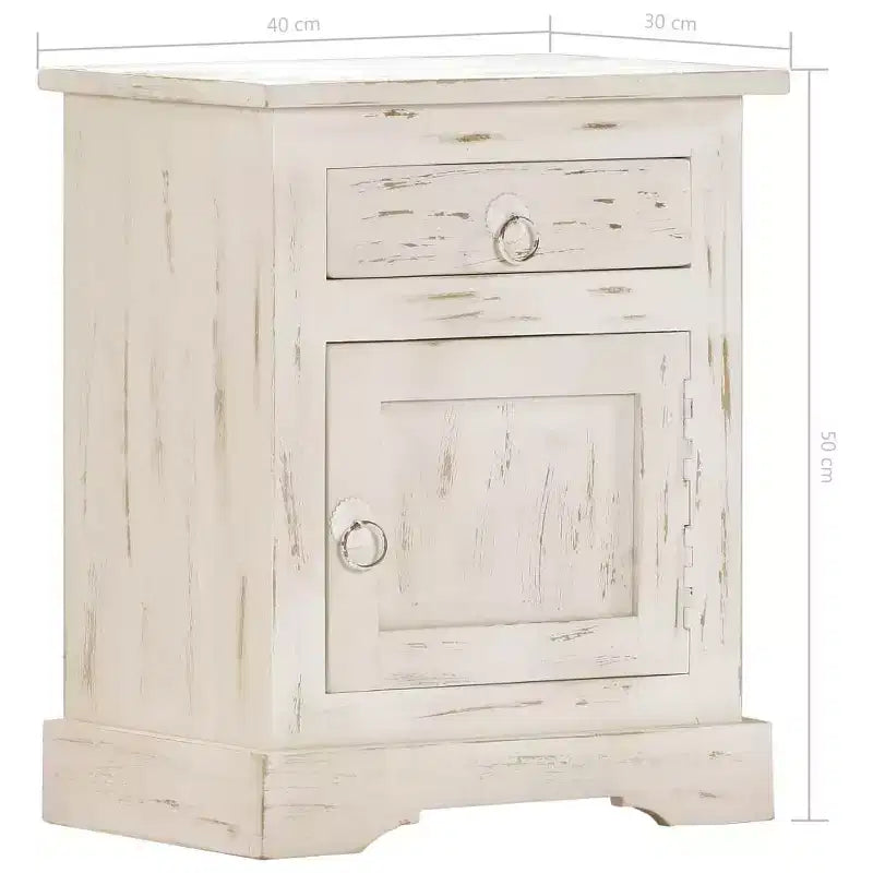 Table de chevet blanche 40x30x50 cm en bois de manguier massif