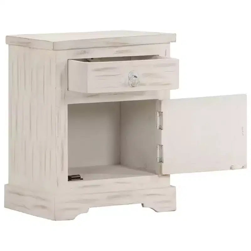 Table de chevet blanche 40x30x50 cm en bois de manguier massif