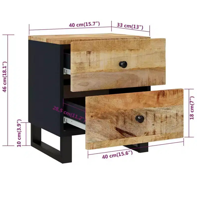 Table de chevet Bois de manguier massif noir Table de chevet moyenne
