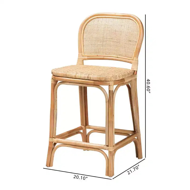 Rattan Counter Height Barstool Natural Brown – Fixed Height, No Assembly