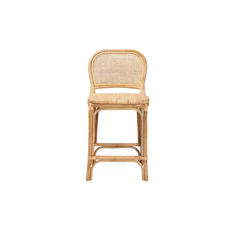 Rattan Counter Height Barstool Natural Brown – Fixed Height, No Assembly