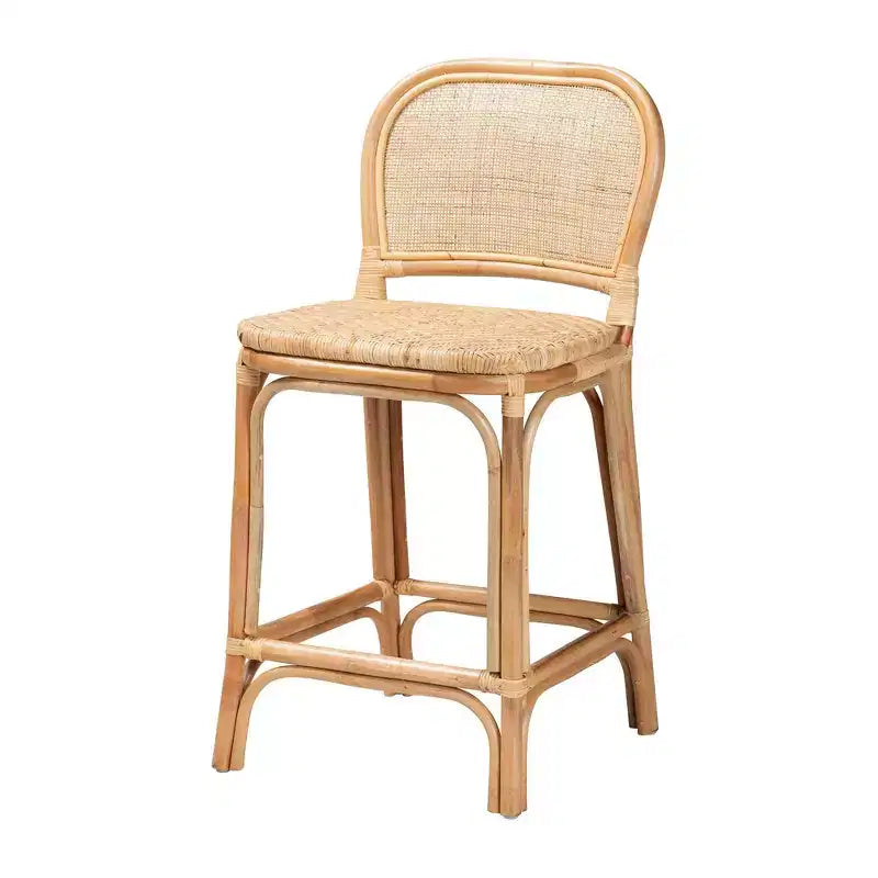 Rattan Counter Height Barstool Natural Brown – Fixed Height, No Assembly