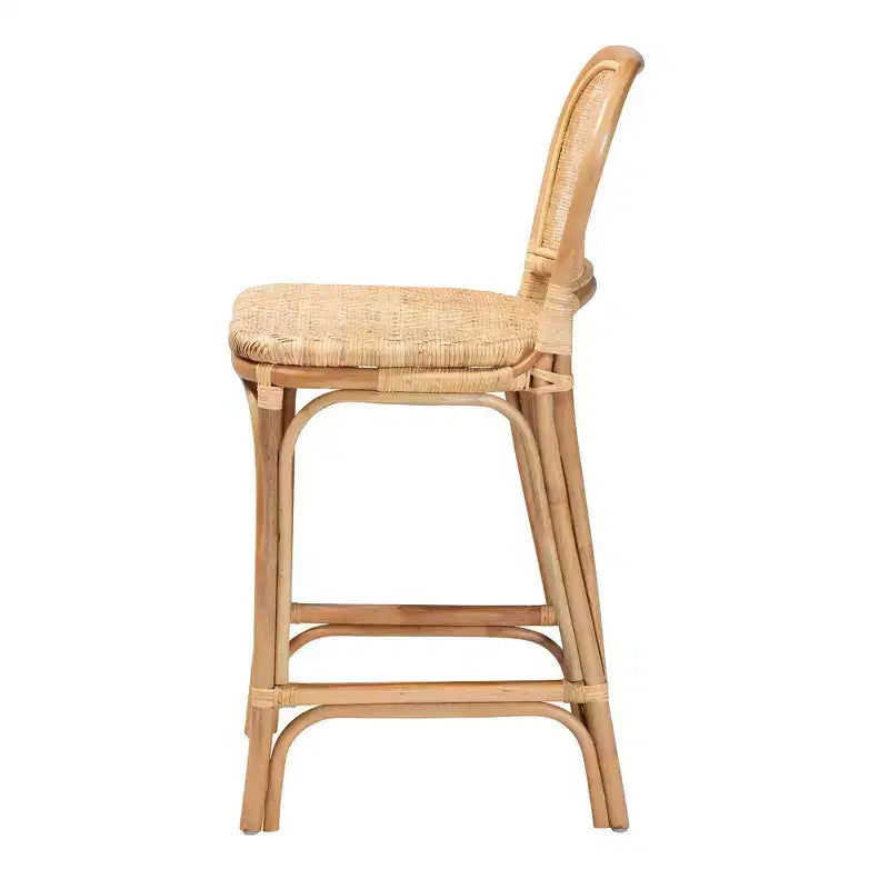Rattan Counter Height Barstool Natural Brown – Fixed Height, No Assembly