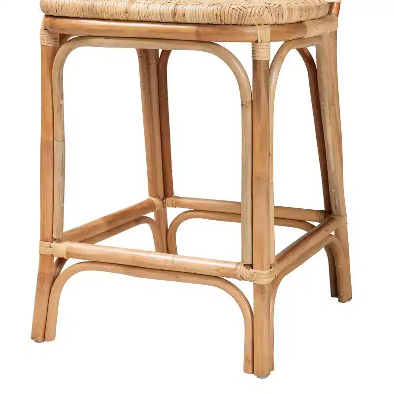 Rattan Counter Height Barstool Natural Brown – Fixed Height, No Assembly