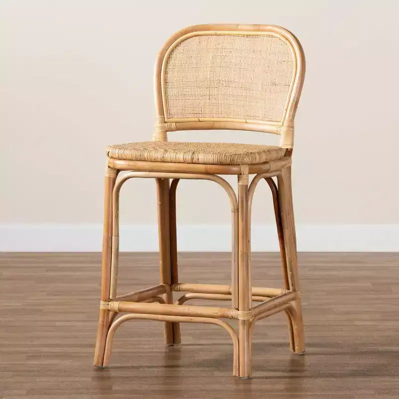 Rattan Counter Height Barstool Natural Brown – Fixed Height, No Assembly