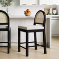 Curved Back Counter Height Barstool Rattan/Boucle Cream 24" Seat