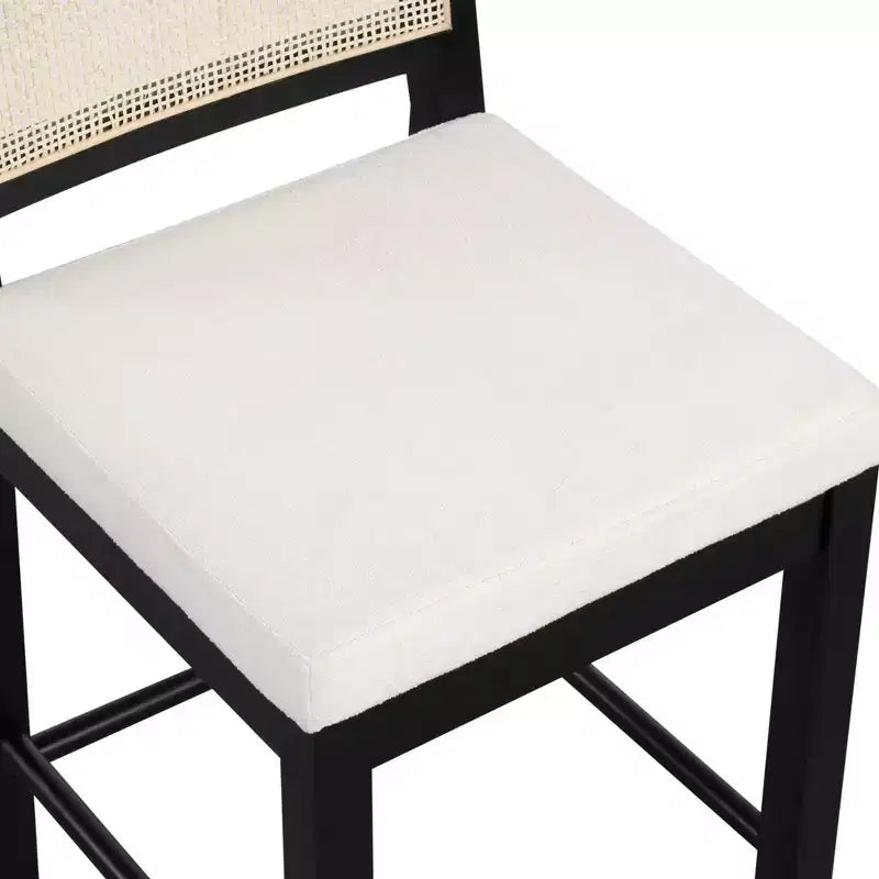 Curved Back Counter Height Barstool Rattan/Boucle Cream 24" Seat